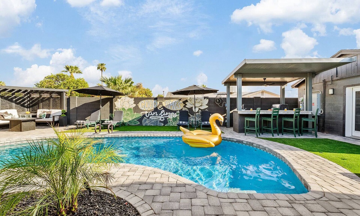 New Papago Parkway House | Celebrate Together w/Speakeasy, Pool & Hot Tub, Games + Bar - Near Old Town