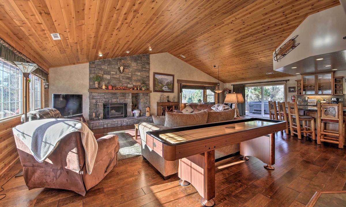 Castle Glen Estates Cottage | Hot Tub, Game Room & 2 Decks: Luxe Big Bear Home