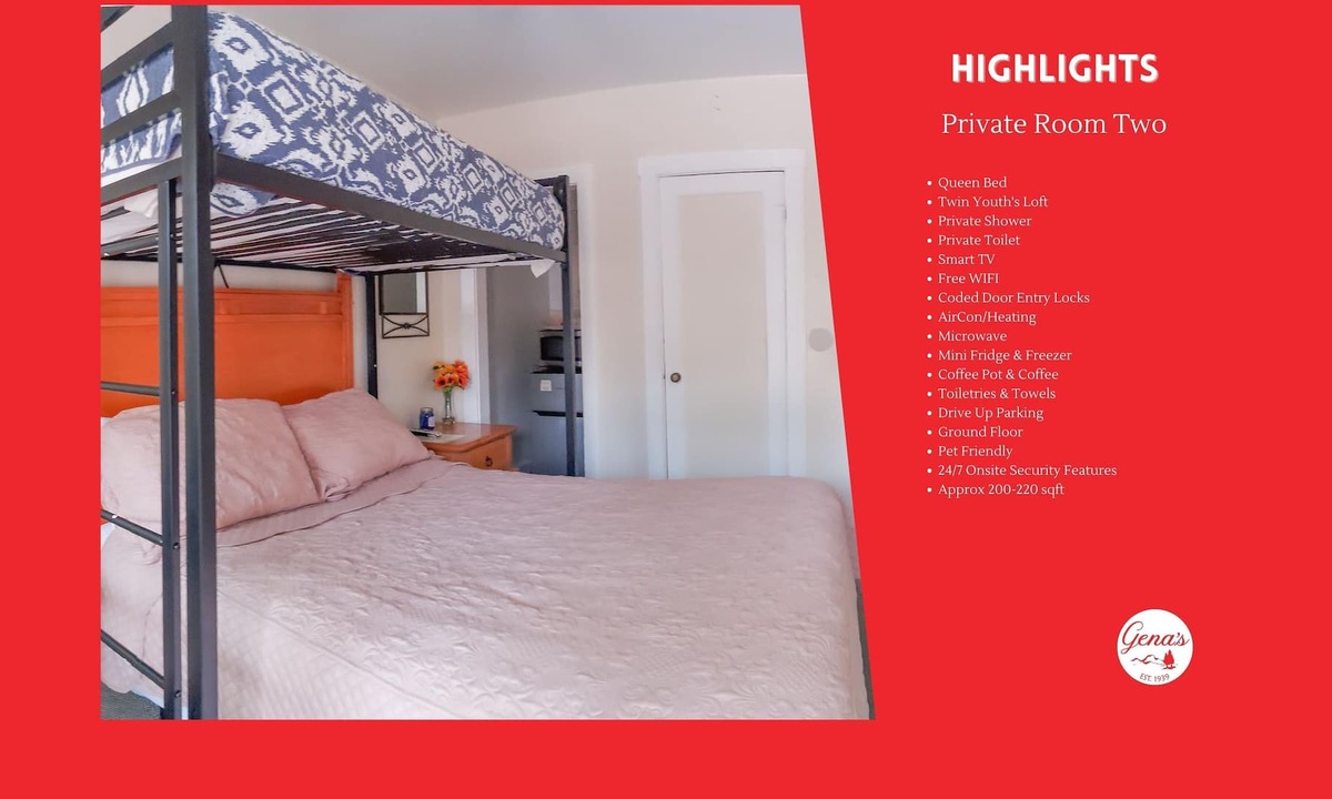 Dunlap Apartment | Private Room #2: Queen + Youth Twin Loft & Private Bath