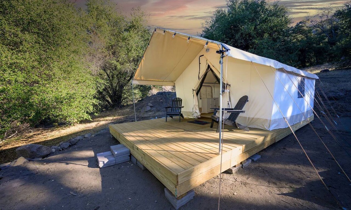 Pauma Valley RV Rental | Secluded Mountain Wall Tent with Scenic Valley Views near Palomar Mountain, CA