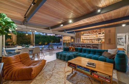 Palm Springs House | Bright, Dog Friendly, Bungalow with Ozone Pool, Firepit and Mountain Views!