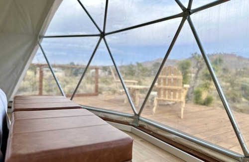 Dolan Springs Cabin | Enchanting Geodesic Dome with Mountain Views and natural desert surroundings.