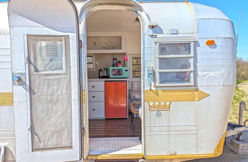 Paso Robles RV Rental | Janis Jopplin Trailer - Janis Jopplin Themed Vintage Trailer on Vineyard