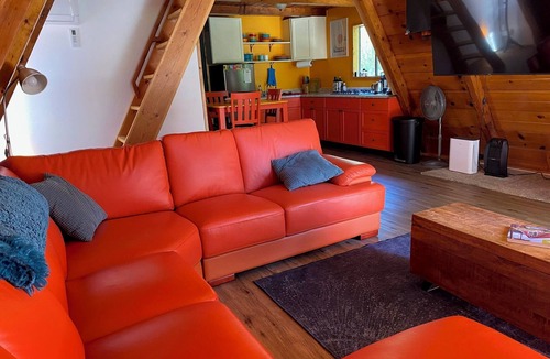 Bodfish Cottage | ▲ Lunar Landing ▲ Pet friendly, colorful A-Frame cabin with barrel sauna
