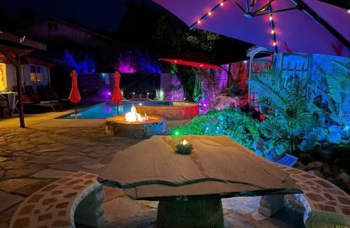 Desert Hot Springs Villa | Mineral Saltwater Solar heated Pool & Spa Oasis with mountain views and Koi pond