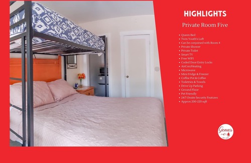 Dunlap Apartment | Private Room #5: Queen + Youth Twin Loft Bed & Private Bath