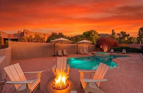 Oak Creek House | Red Rock Views Pool, Spa, Firepit, & Billiards Luxe 6BR Sedona Retreat