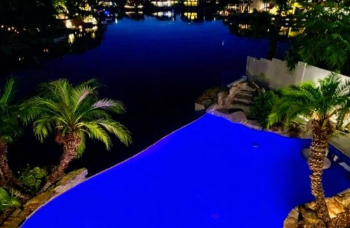 Arrowhead Lakes House | Santorini-Waterfront Wishes-With heated pool boat, hot-tub, private dock
