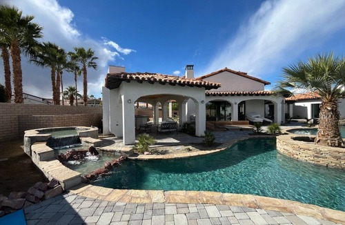 Bermuda Dunes House | Secluded 8BR-10BA Gated Estate: Island River Pool, PoolHouse, & Golf, LG Jacuzzi