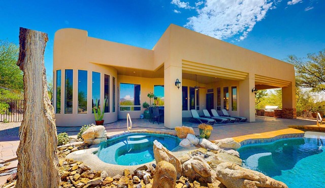 Beautiful mountain-view home with fireplace, private pool, grill, patio & W/D