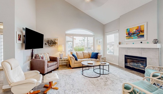 Lake view desert stay with pool, patio, grill, & smart TVs - snowbird-friendly
