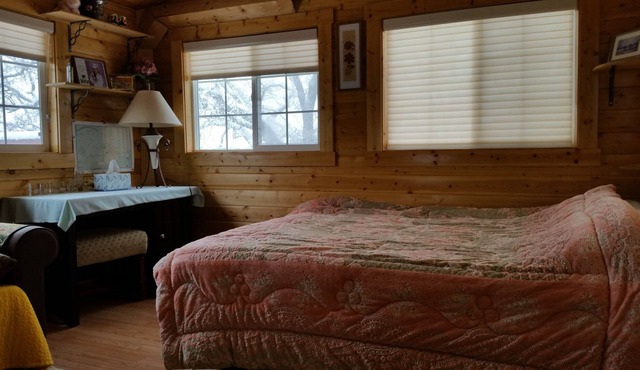 Log Cabin at Kern County Mountain Park area covered with big oak and pine trees in Tehachapi
